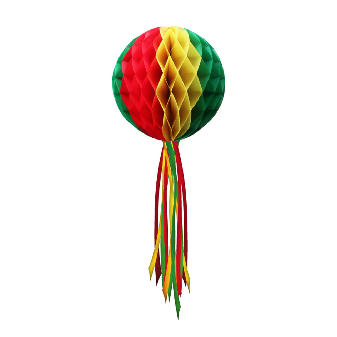 Op deze afbeelding zie je een Decoratie, van het merk PartyXplosion. Decoratie Bol Rood Geel Groen 20 Centimeter