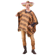 Op deze afbeelding zie je een Kostuums, van het merk PartyXplosion. Bruin Oranje Poncho Flaco Sancho