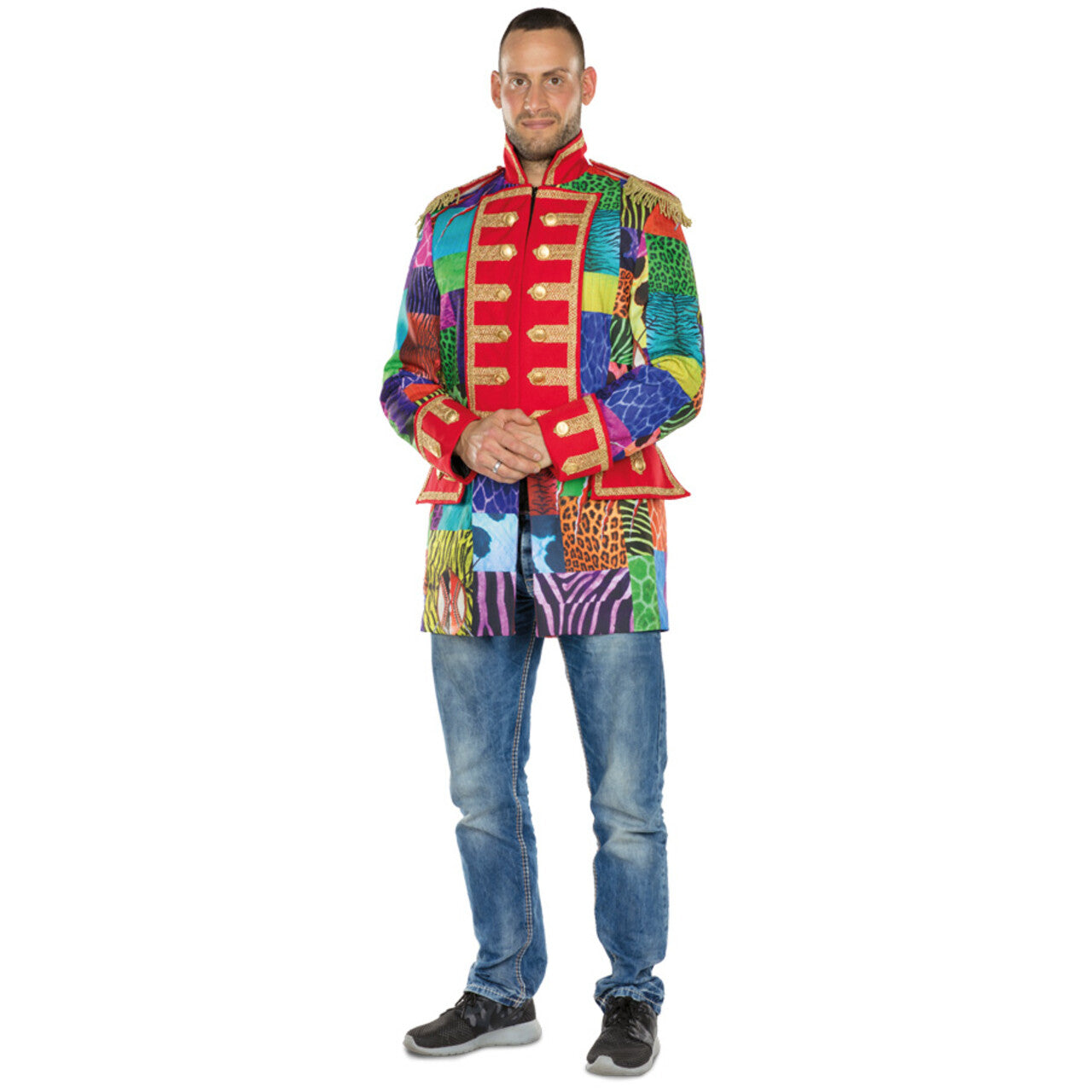 Op deze afbeelding zie je een Kostuums, van het merk PartyXplosion. Patchwork Jas Dompteur Afrika Man