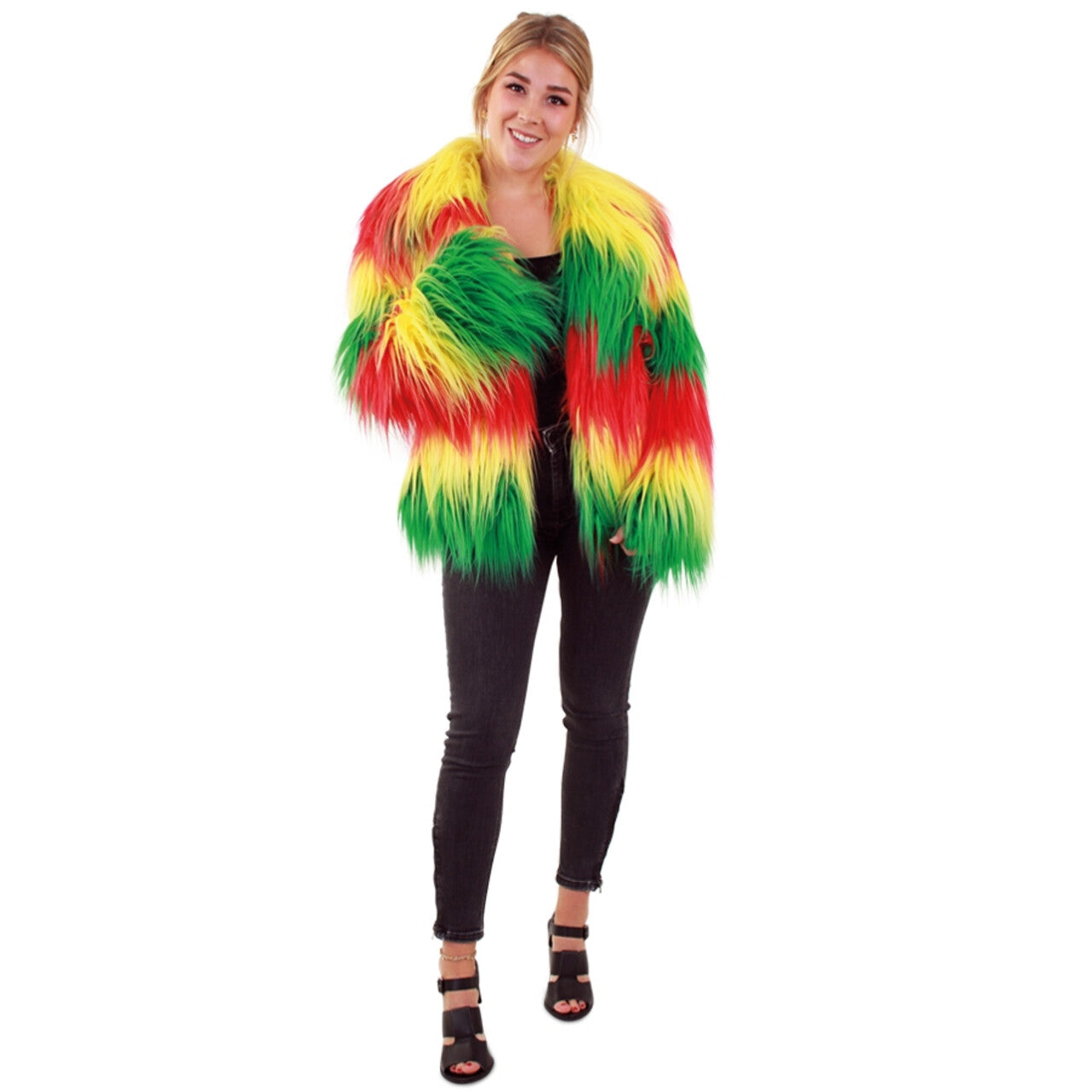 Op deze afbeelding zie je een Kostuums, van het merk PartyXplosion. Limburg Reggae Chick Bont Jas Vrouw