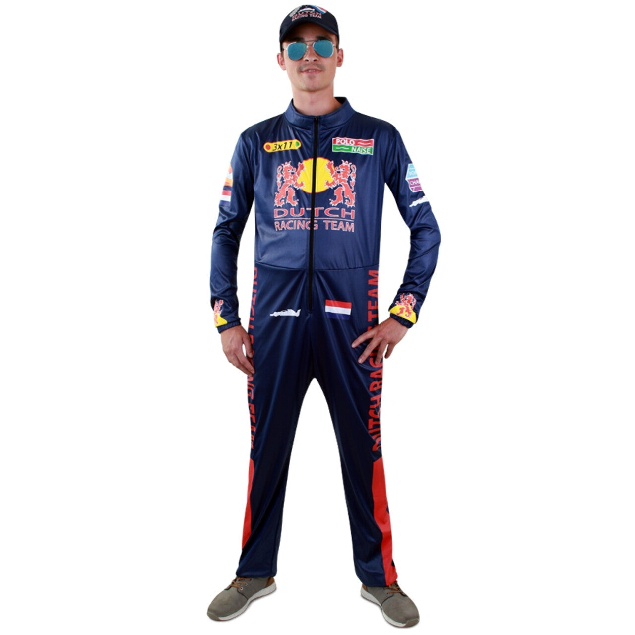 Op deze afbeelding zie je een Kostuums, van het merk PartyXplosion. Supersnel Formule 1 Race Overall Max Man Kostuum