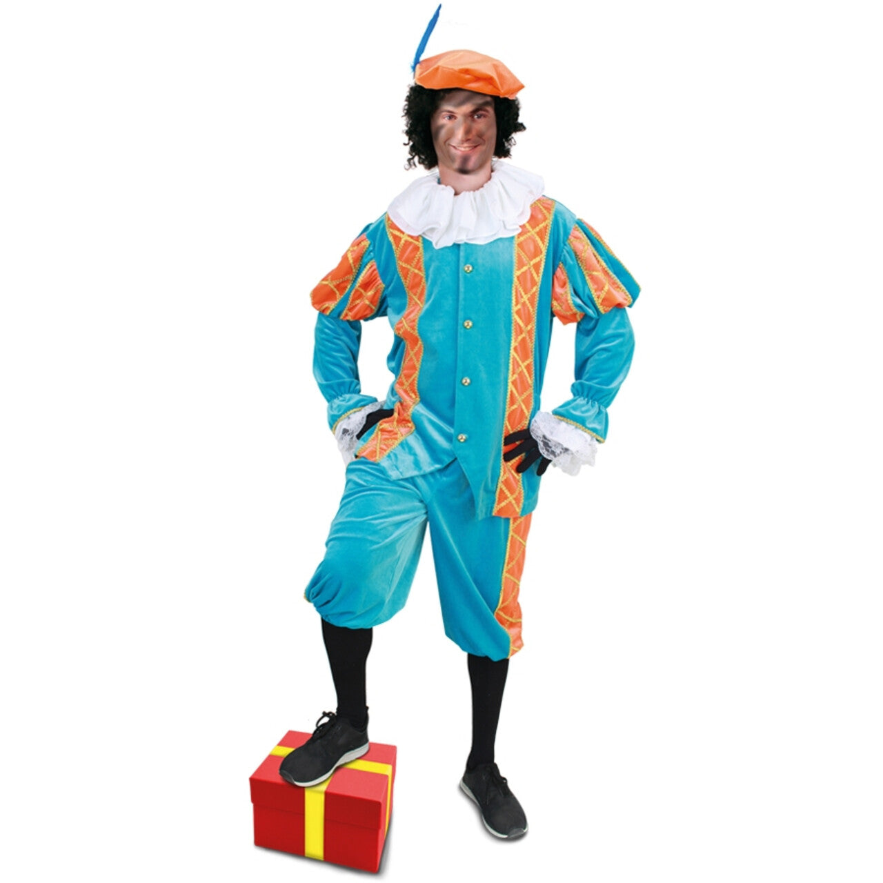 Op deze afbeelding zie je een Kostuums, van het merk PartyXplosion. Assistent Van Sinterklaas Piet Turqouise Oranje Pietenpak Kostuum