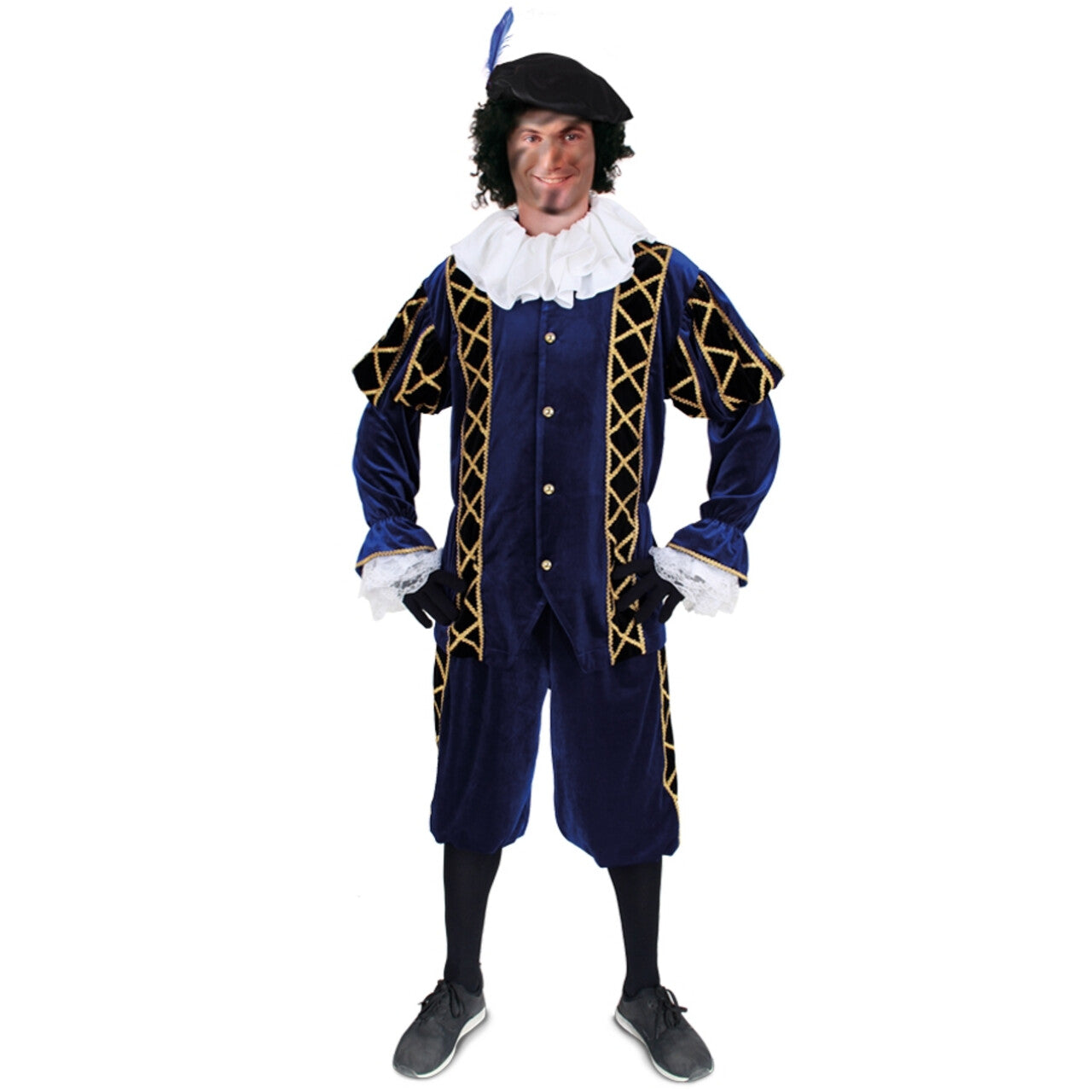 Op deze afbeelding zie je een Kostuums, van het merk PartyXplosion. Assistent Van Sinterklaas Piet Blauw Zwart Pietenpak Kostuum