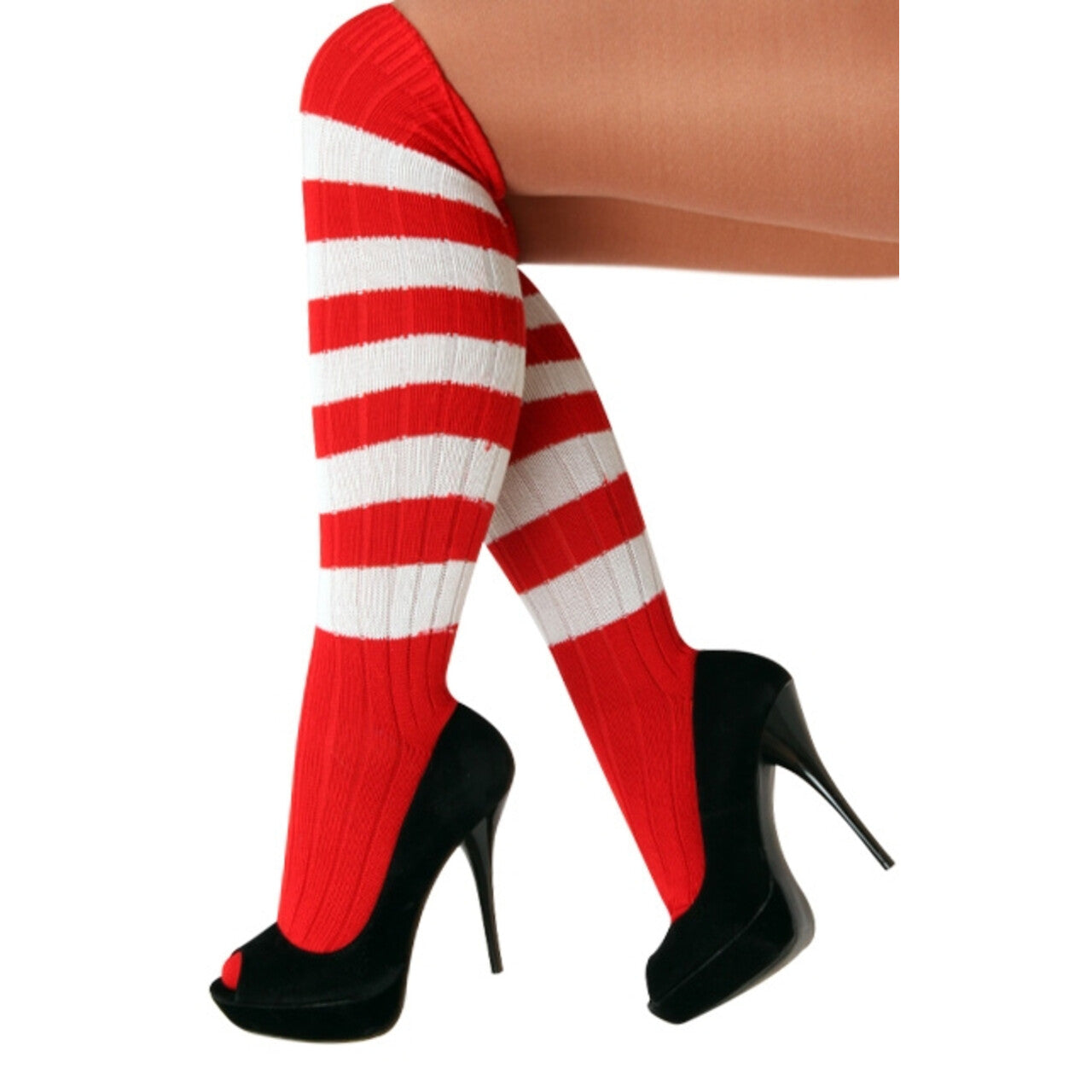 Op deze afbeelding zie je een Accessoires, van het merk PartyXplosion. Kniekousen Rood / Wit Gestreept 41-47