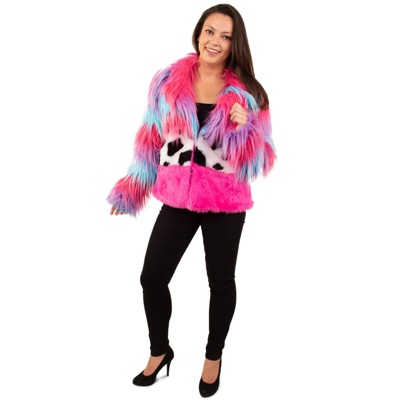 Op deze afbeelding zie je een Kostuums, van het merk PartyXplosion. Bonte Monster Jas Vrouw