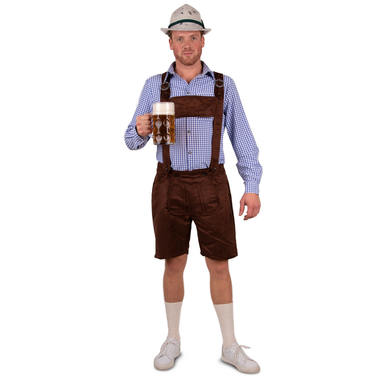 Op deze afbeelding zie je een Kostuums, van het merk PartyXplosion. Korte Lederhosen Bruin Bernd Man
