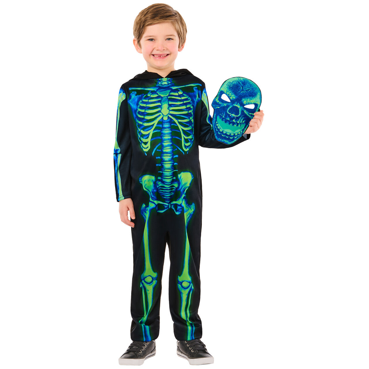 Op deze afbeelding zie je een Kostuums, van het merk Rubies. Neon Green Skeleton Jongen Kostuum