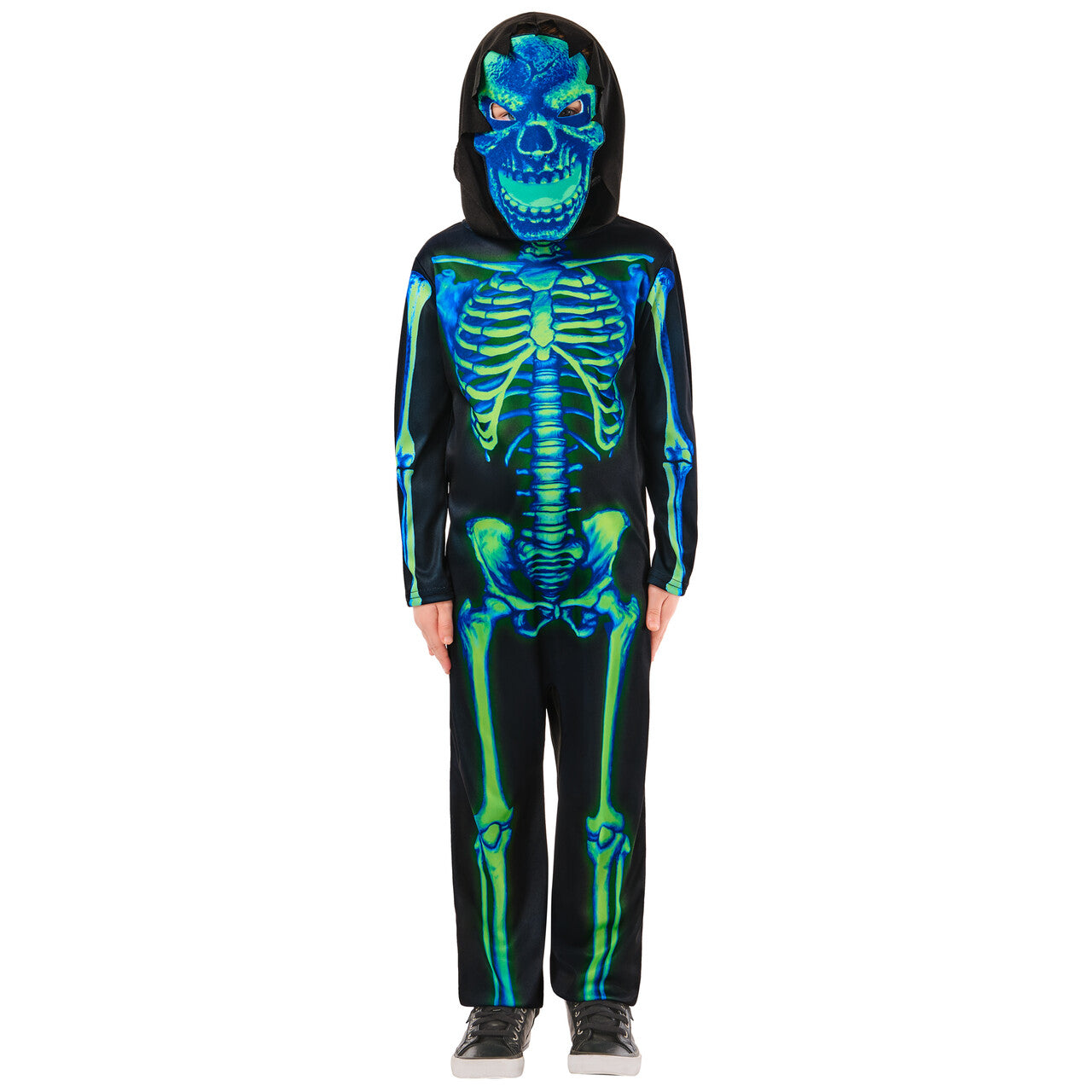Op deze afbeelding zie je een Kostuums, van het merk Rubies. Neon Green Skeleton Jongen Kostuum