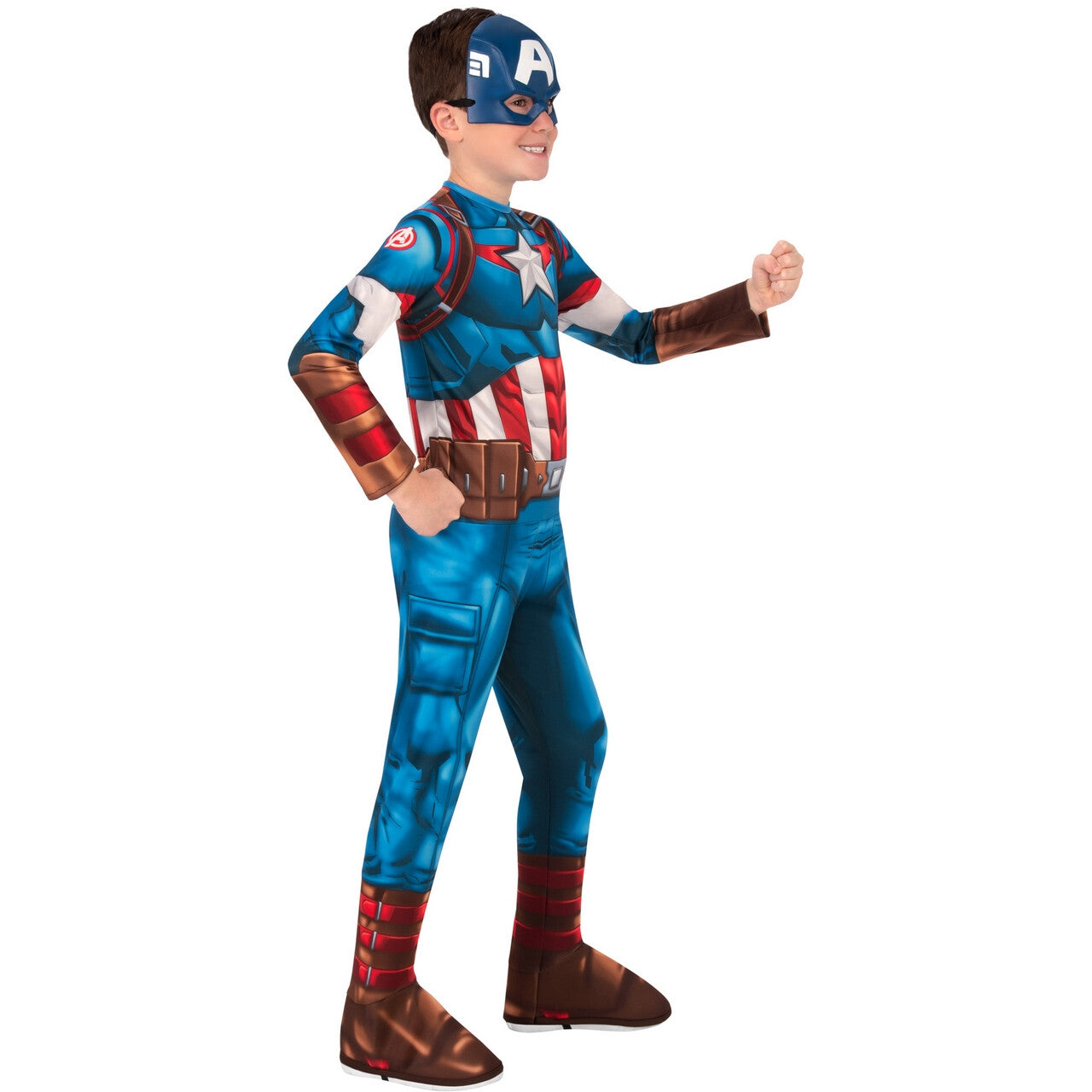 Op deze afbeelding zie je een Kostuums, van het merk Rubies. Superheld Captain America Deluxe Kind Kind Kostuum