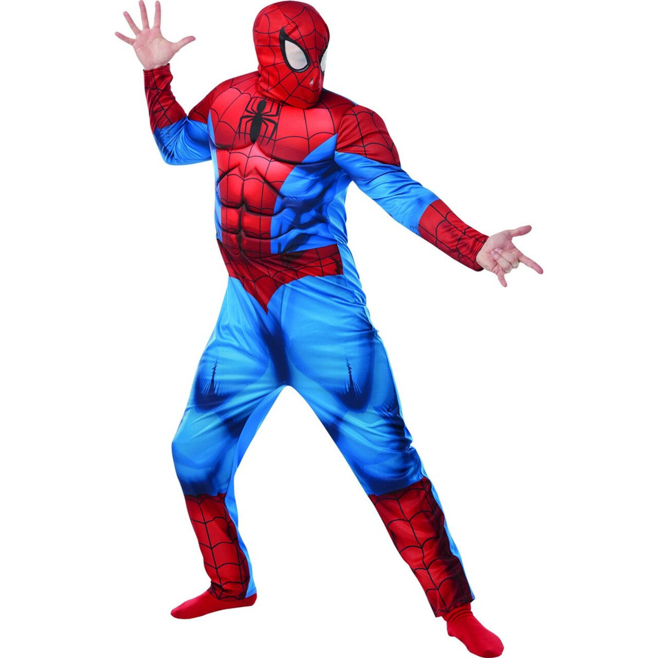 Op deze afbeelding zie je een Kostuums, van het merk Rubies. Zwaar Gespierde Spiderman Deluxe Kostuum