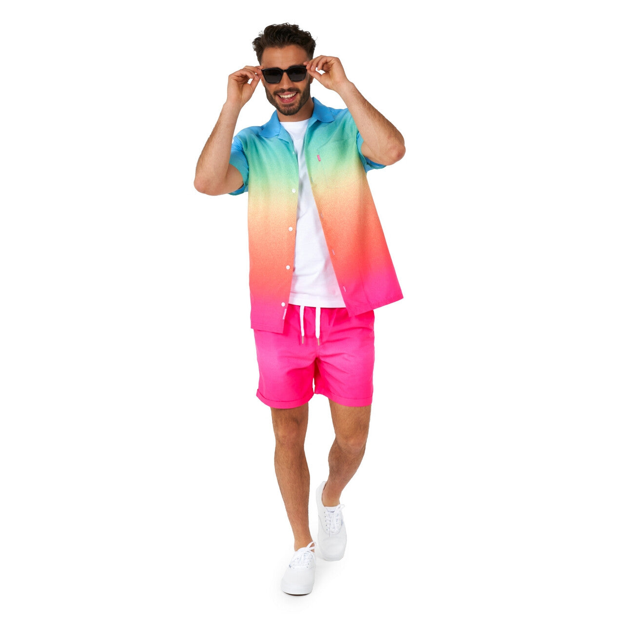 Op deze afbeelding zie je een Kostuums, van het merk Opposuits. Funky Rainbow Fade Man Kostuum
