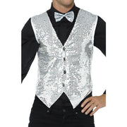 Op deze afbeelding zie je een Kostuums, van het merk Smiffy's. Glinsterend Zilveren Pailletten Vest Man
