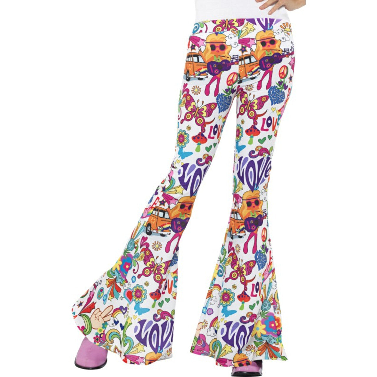 Op deze afbeelding zie je een Kostuums, van het merk Smiffy's. Hippie Groupie Broek Vrouw