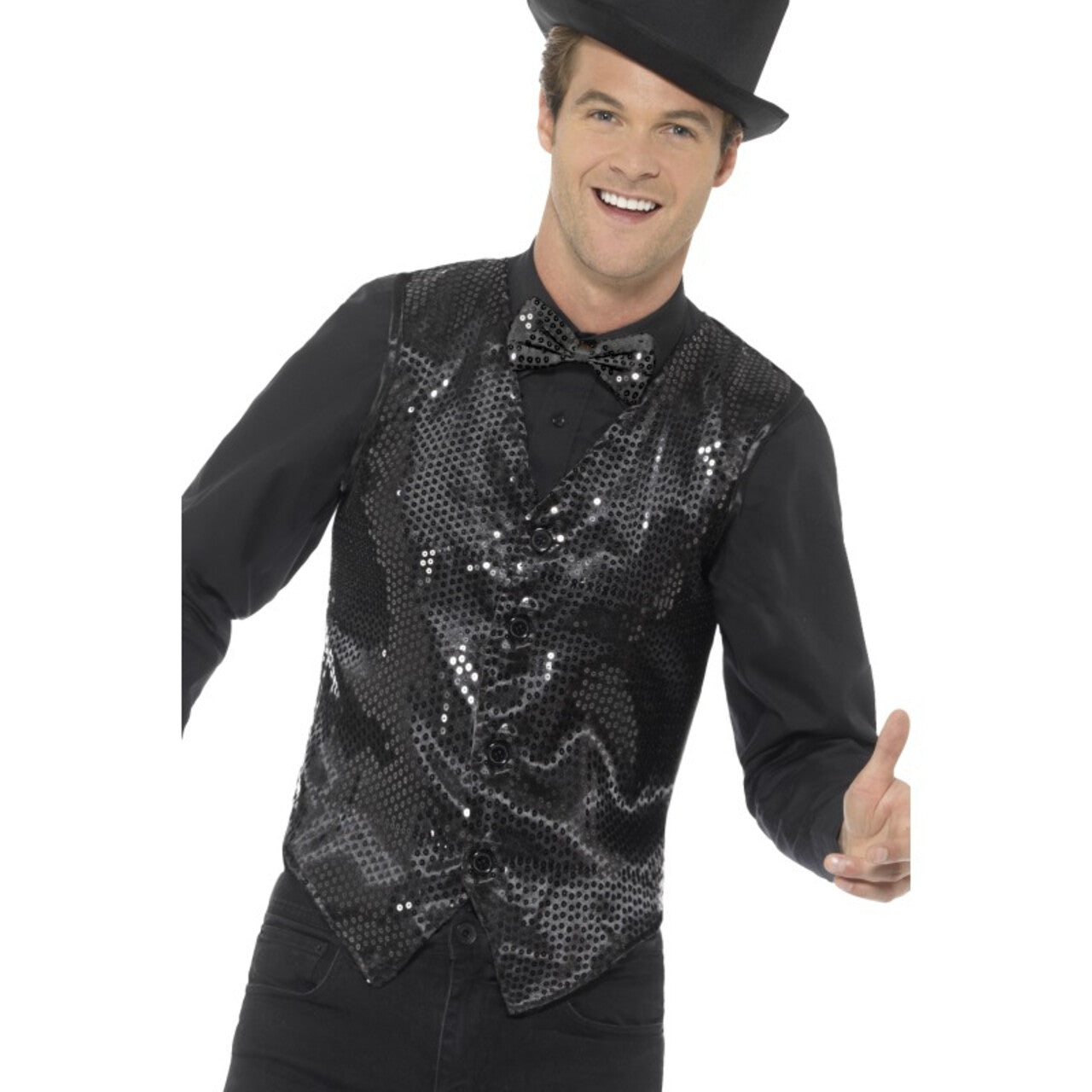 Op deze afbeelding zie je een Kostuums, van het merk Smiffy's. Chique Pailletten Vest Romeo Man