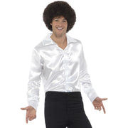 Op deze afbeelding zie je een Kostuums, van het merk Smiffy's. Lekker Krap Wit Jaren 70 Disco Shirt Man