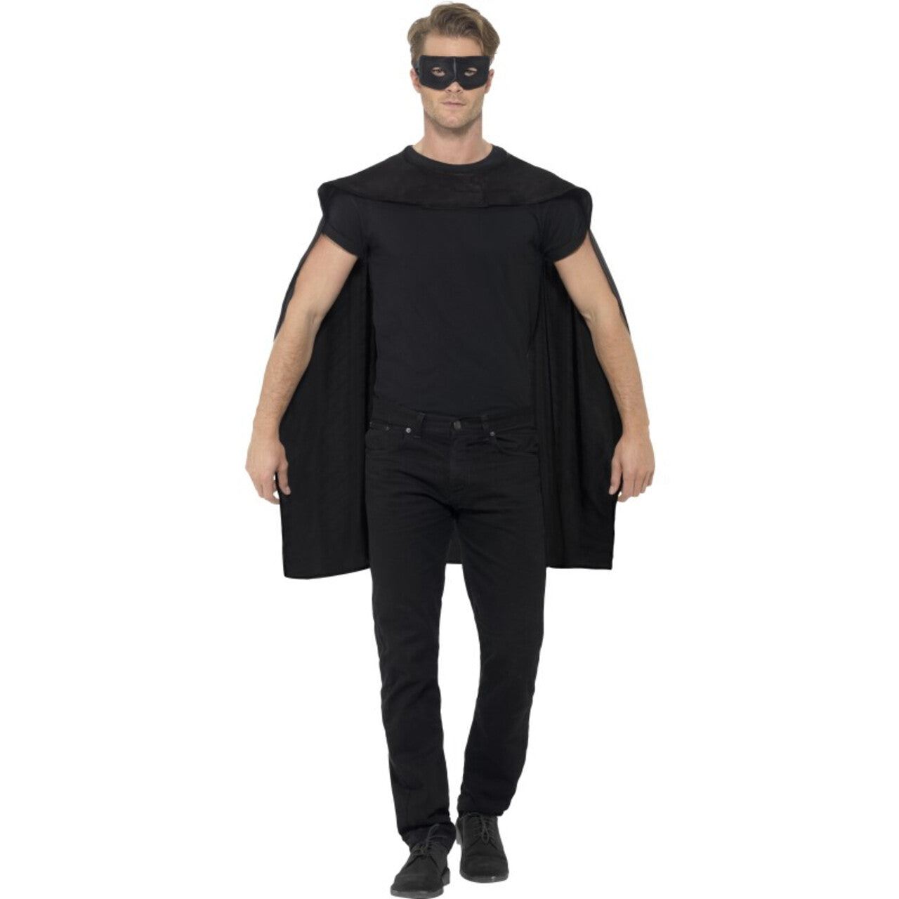 Op deze afbeelding zie je een Kostuums, van het merk Smiffy's. Zwarte Cape En Oogmasker Mexicaanse Superheld Kostuum