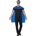Blaue Umhang & Augenmaske Superheld Unisex Kostüm