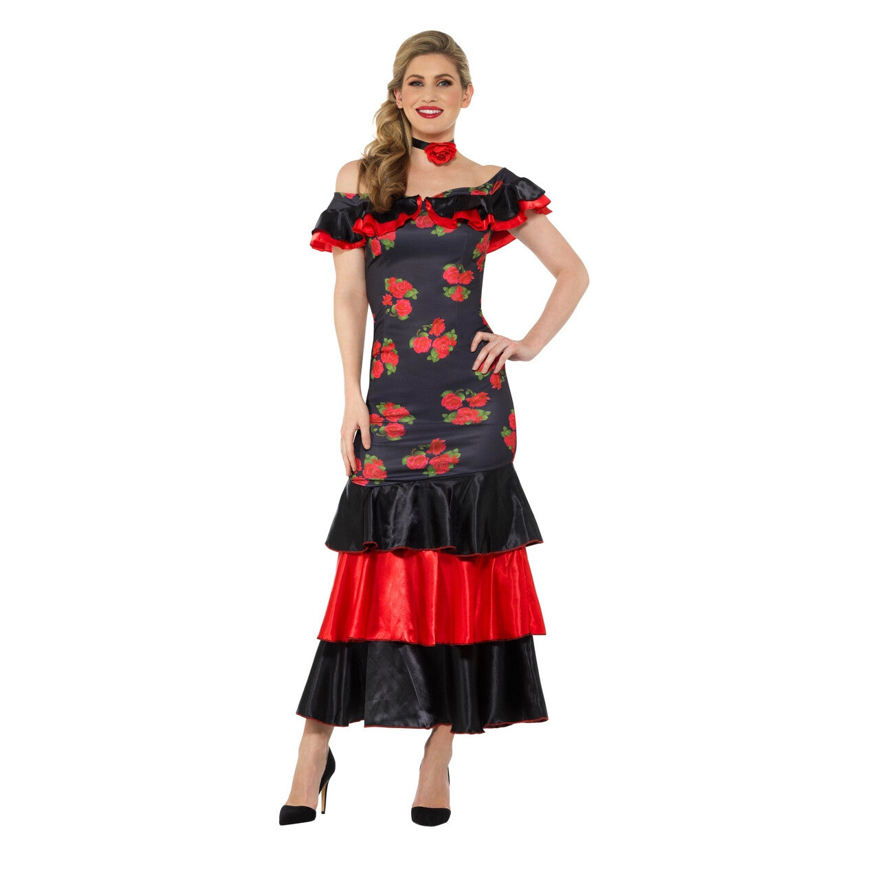 Op deze afbeelding zie je een Kostuums, van het merk Smiffy's. Bloemrijk Flamenco Danseres Carmen Vrouw Kostuum