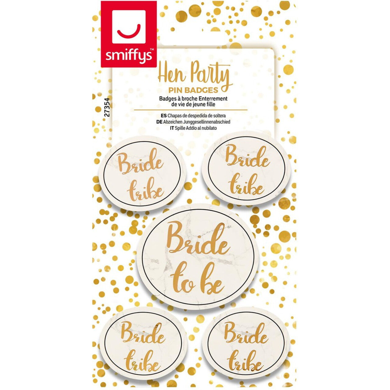 Op deze afbeelding zie je een Accessoires, van het merk Smiffy's. Vrijgezellenfeest Uitgelaten Meiden Bride To Be Broches 5 Stuks