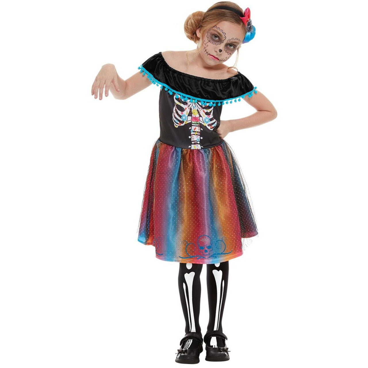 Op deze afbeelding zie je een Kostuums, van het merk Smiffy's. Zwierig Mexicaans Dias De Los Muertos Meisje Kostuum