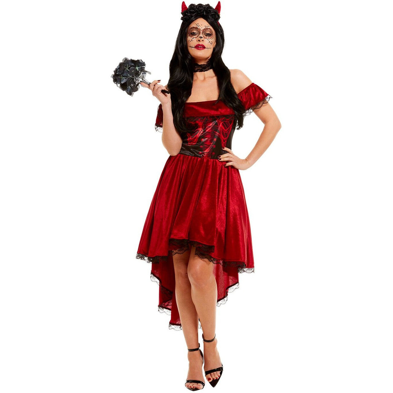Op deze afbeelding zie je een Kostuums, van het merk Smiffy's. Verleidelijk Aantrekkelijke Day Of The Dead Duivel Vrouw Kostuum