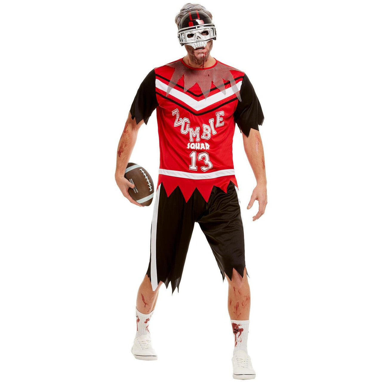 Op deze afbeelding zie je een Kostuums, van het merk Smiffy's. Wrede Tackle American Football Zombie Man Kostuum