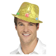 Op deze afbeelding zie je een Accessoires, van het merk Smiffy's. Pailletten Hoed Goud Met Lichtjes