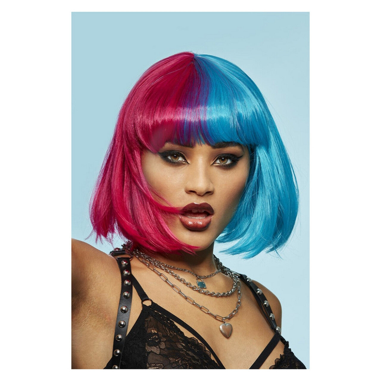 Op deze afbeelding zie je een Accessoires, van het merk Smiffy's. Blue Valentine Roze Blauw Pruik