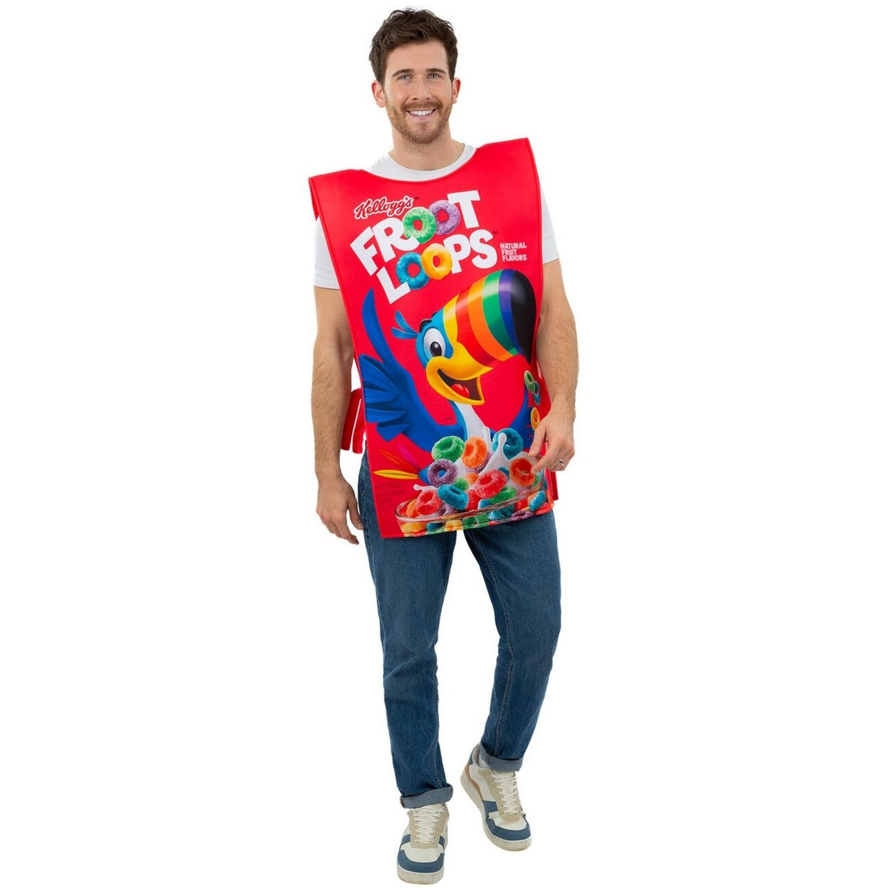 Op deze afbeelding zie je een Kostuums, van het merk Smiffy's. Kelloggs Froot Loops Cereal Box Kostuum