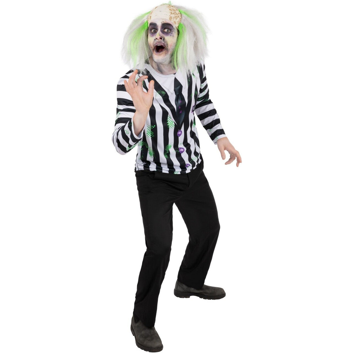Op deze afbeelding zie je een Kostuums, van het merk Smiffy's. Beetlejuice Gestreept Shirt Play Fair Man