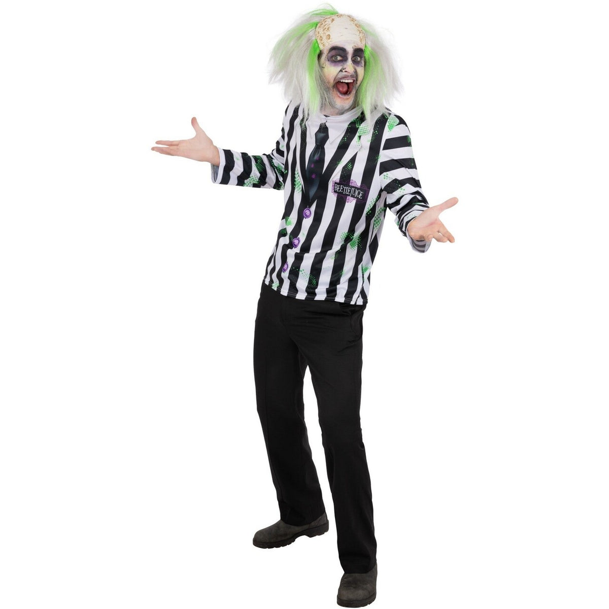 Op deze afbeelding zie je een Kostuums, van het merk Smiffy's. Beetlejuice Gestreept Shirt Play Fair Man