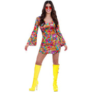 Op deze afbeelding zie je een Kostuums, van het merk Smiffy's. 60s Rainbow Peace And Love Hippie Summer Vrouw Kostuum