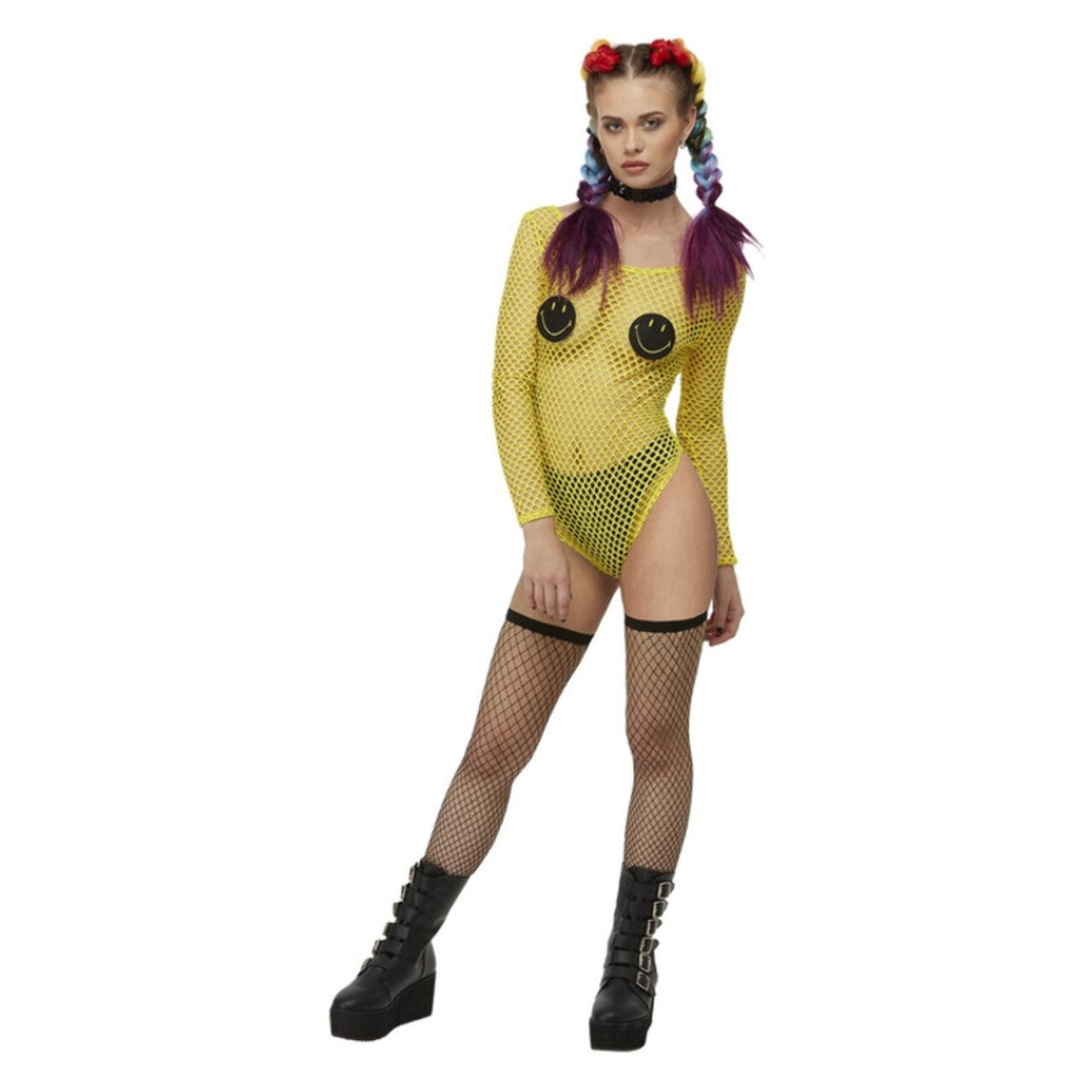 Op deze afbeelding zie je een Kostuums, van het merk Smiffy's. Smiley Rave Bodysuit Vrouw