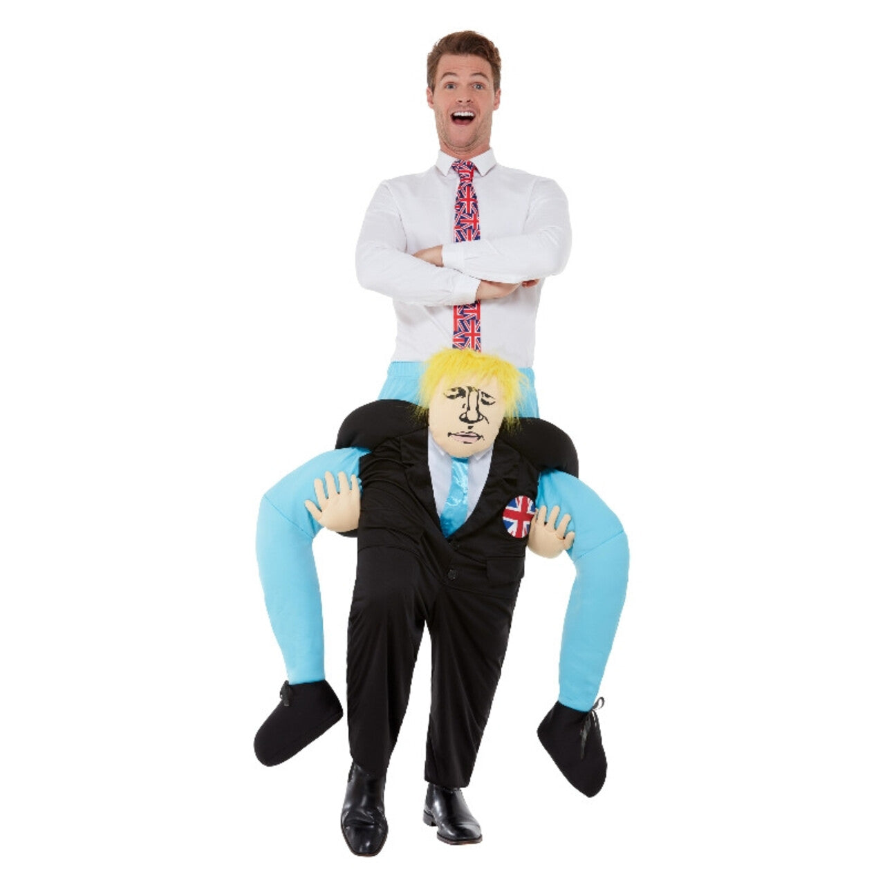 Op deze afbeelding zie je een Kostuums, van het merk Smiffy's. Op De Schouders Van Boris Johnson Man Kostuum