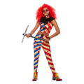 Gestreifter Beängstigender Clown Damenkostüm