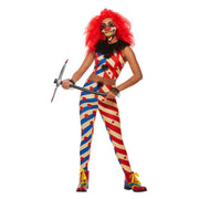 Op deze afbeelding zie je een Kostuums, van het merk Smiffy's. Gestreepte Enge Clown Vrouw Kostuum