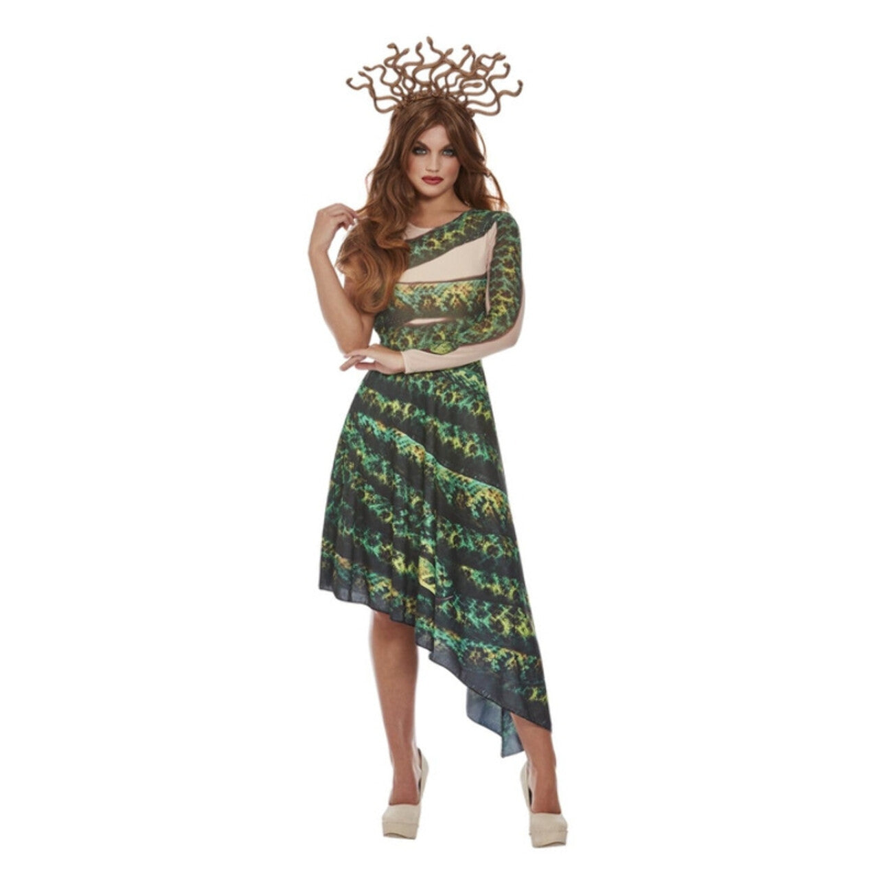 Op deze afbeelding zie je een Kostuums, van het merk Smiffy's. Medusa De Groene Bosnimf Vrouw Kostuum