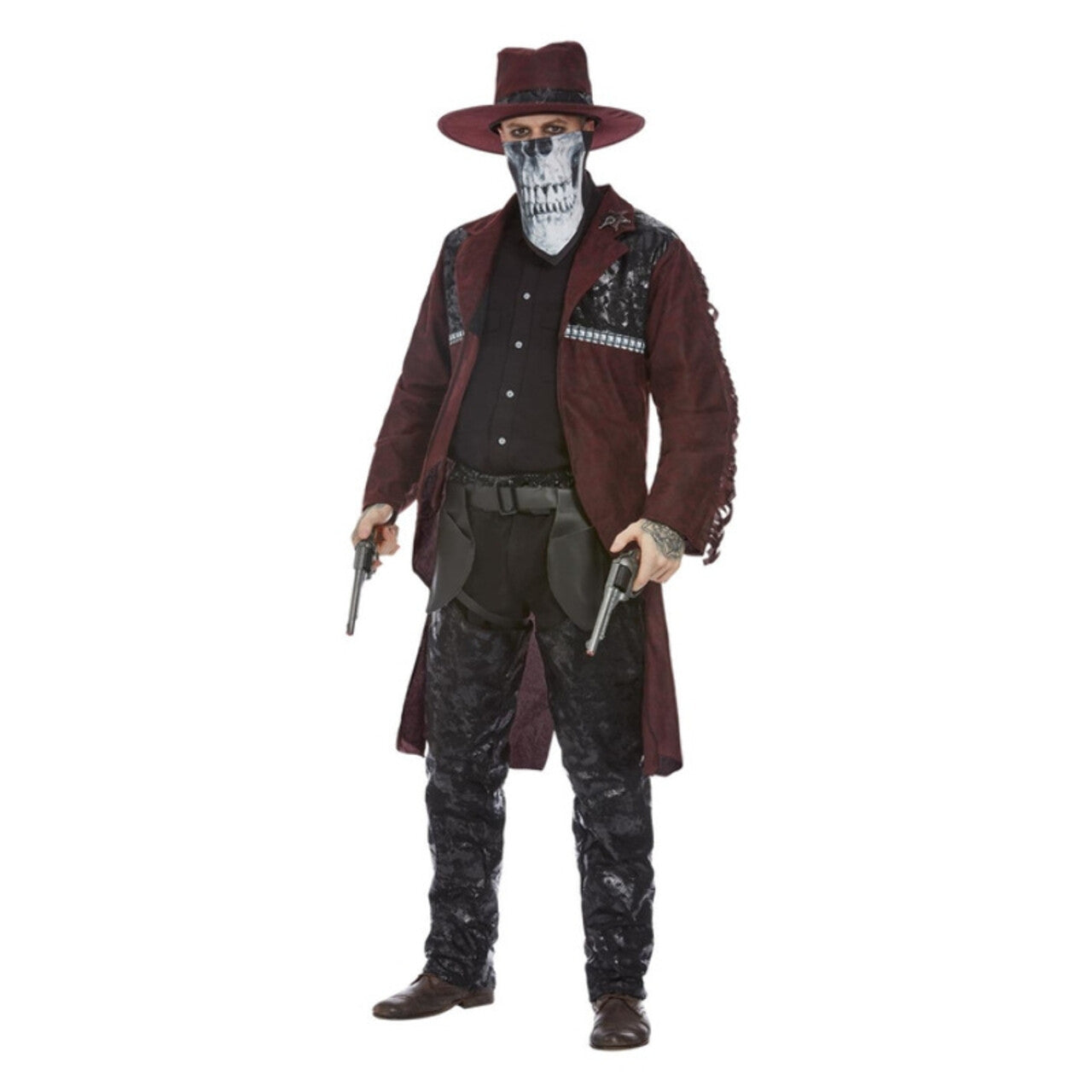 Op deze afbeelding zie je een Kostuums, van het merk Smiffy's. Luxe Cowboy Met Schedelmasker Man Kostuum