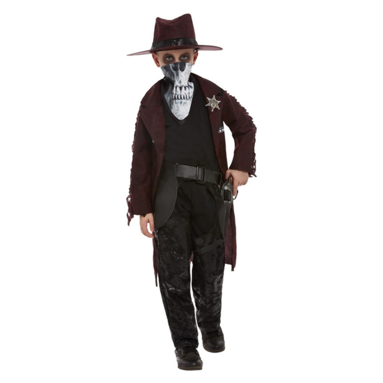 Op deze afbeelding zie je een Kostuums, van het merk Smiffy's. Luxe Cowboy Met Schedelmasker Jongen Kostuum