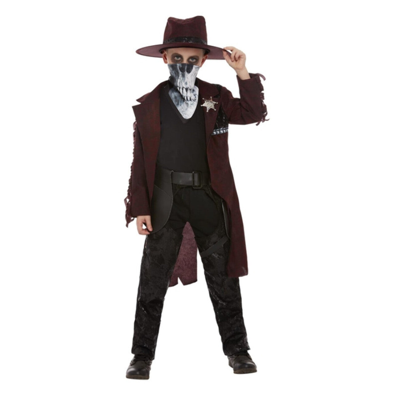 Op deze afbeelding zie je een Kostuums, van het merk Smiffy's. Luxe Cowboy Met Schedelmasker Jongen Kostuum