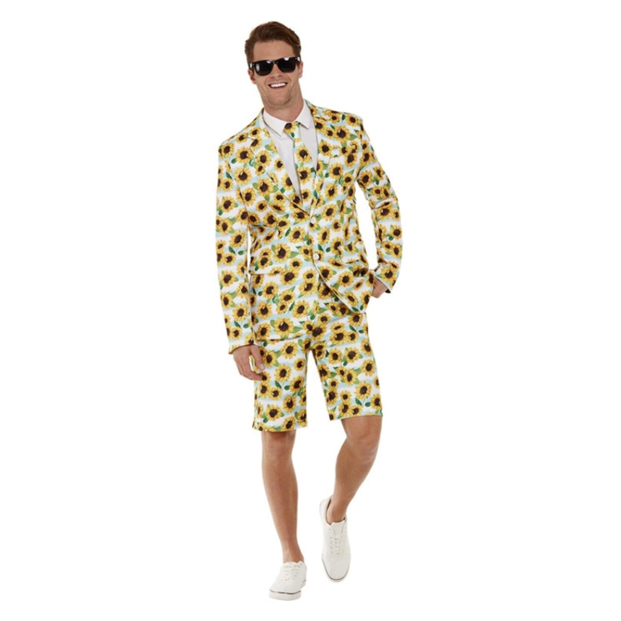 Op deze afbeelding zie je een Kostuums, van het merk Smiffy's. Zonnige Zonnebloemen Pak Met Shorts Man