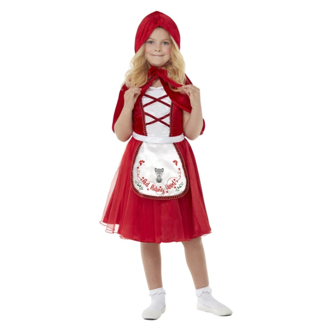 Op deze afbeelding zie je een Kostuums, van het merk Smiffy's. Kleine Roodkapje Meisje Kostuum