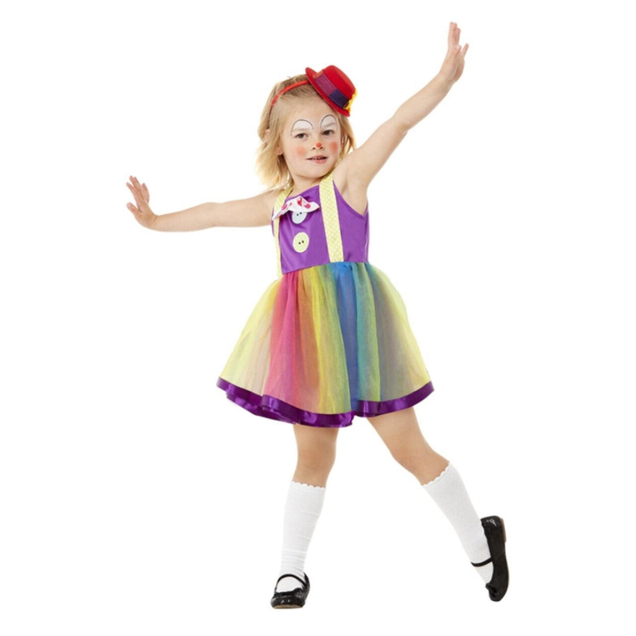 Op deze afbeelding zie je een Kostuums, van het merk Smiffy's. Alle Kleuren Van De Regenboog Clown Meisje Kostuum