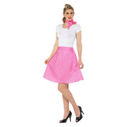 Op deze afbeelding zie je een Kostuums, van het merk Smiffy's. Roze Stippen Jaren 50 Polka Dot Vrouw Kostuum