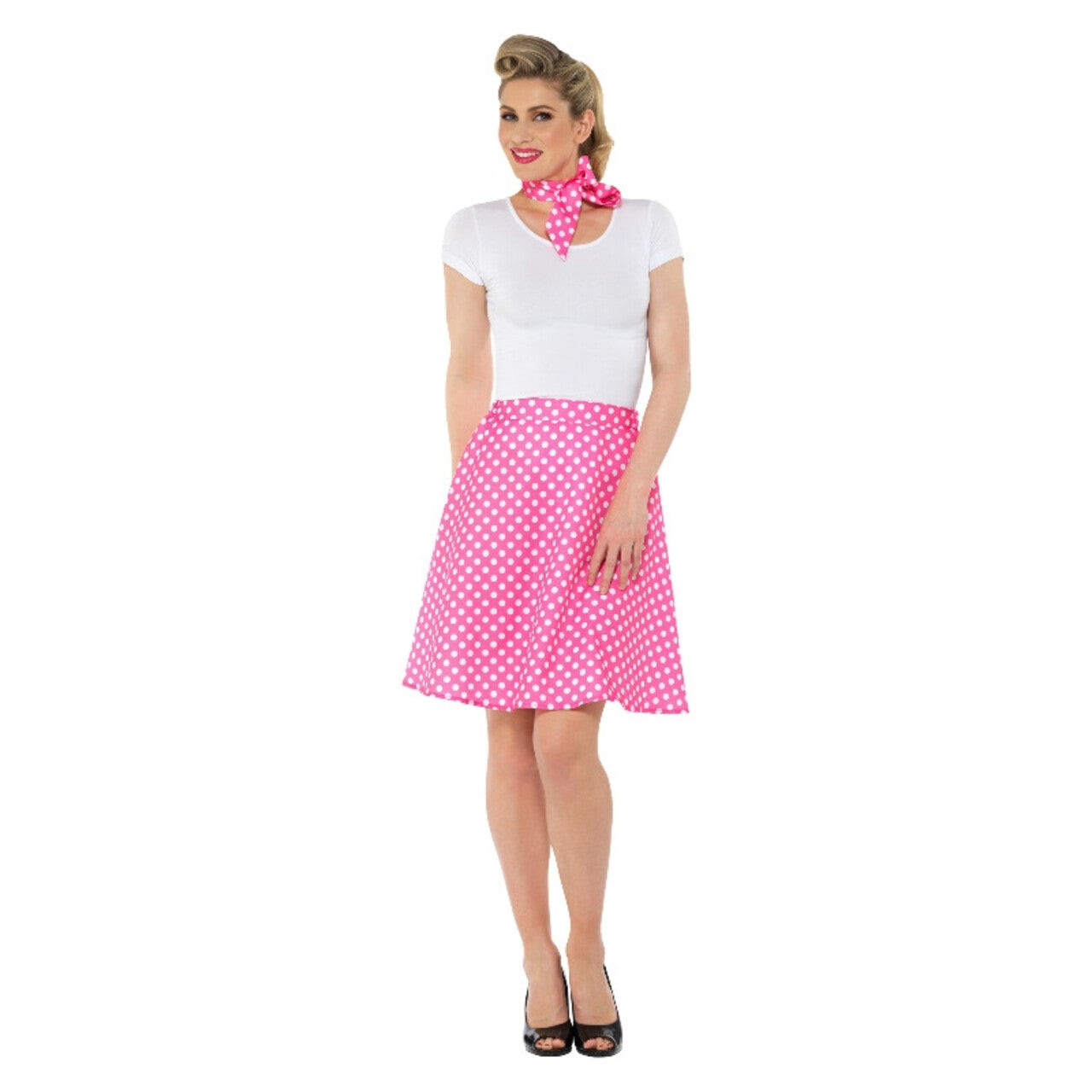 Op deze afbeelding zie je een Kostuums, van het merk Smiffy's. Roze Stippen Jaren 50 Polka Dot Vrouw Kostuum