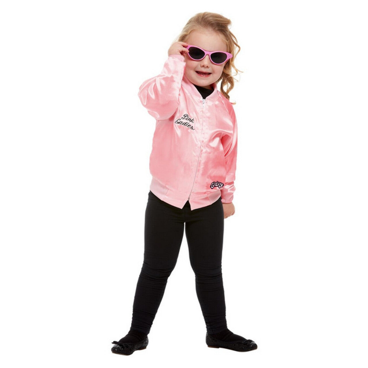 Op deze afbeelding zie je een Kostuums, van het merk Smiffy's. Grease Pink Ladies Jas Betty Meisje