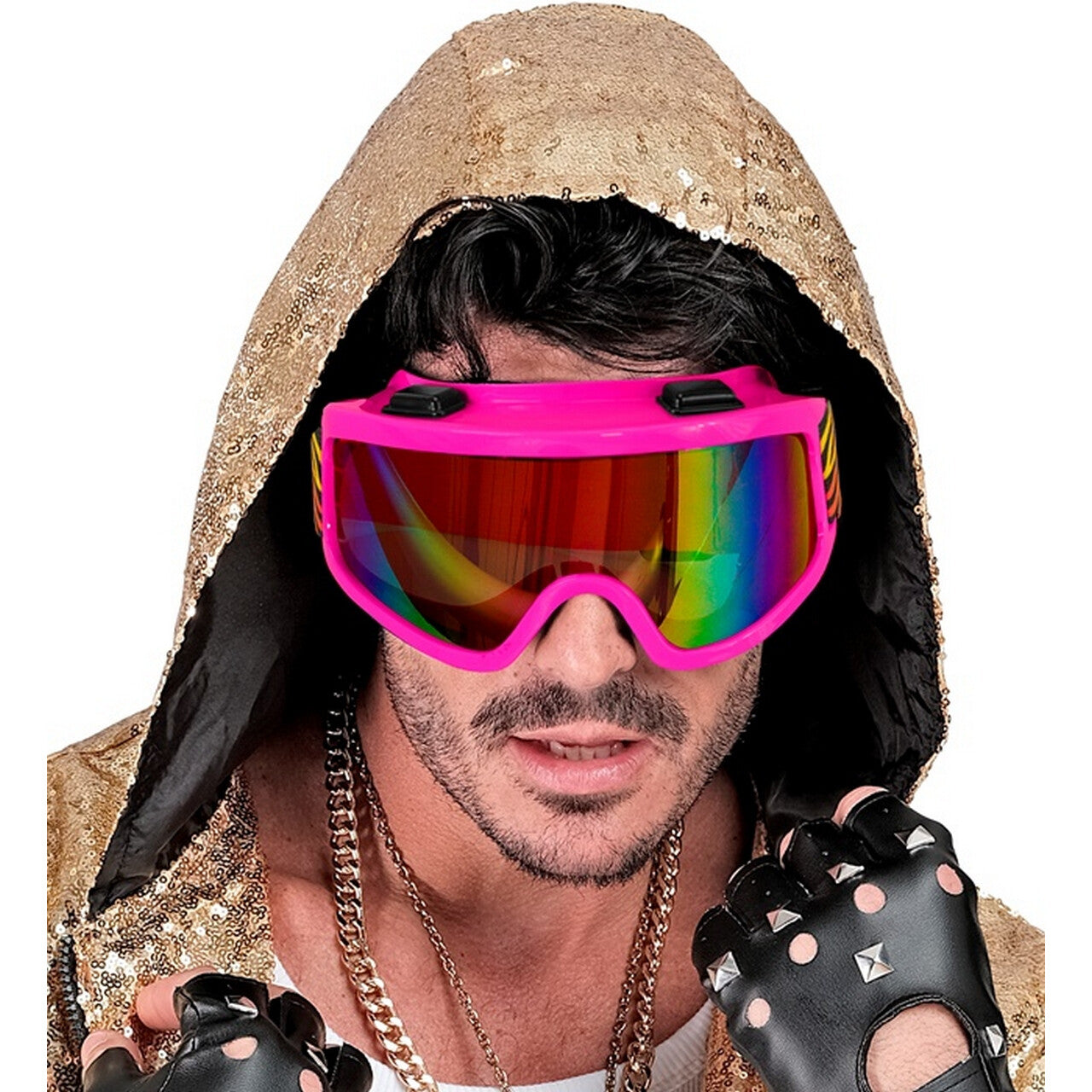 Op deze afbeelding zie je een Accessoires, van het merk Widmann. Foute Jaren 80 Ski Bril Roze Met Tijgerprint