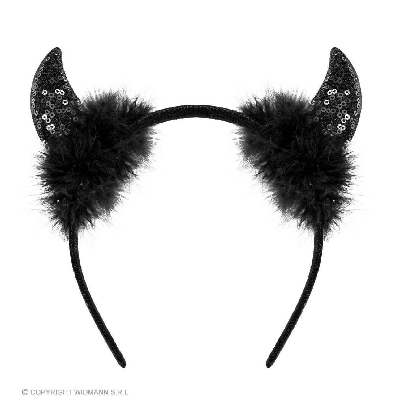 Op deze afbeelding zie je een Accessoires, van het merk Widmann. Shiny Duivelhoorns Met Pailletten Haarband Zwart