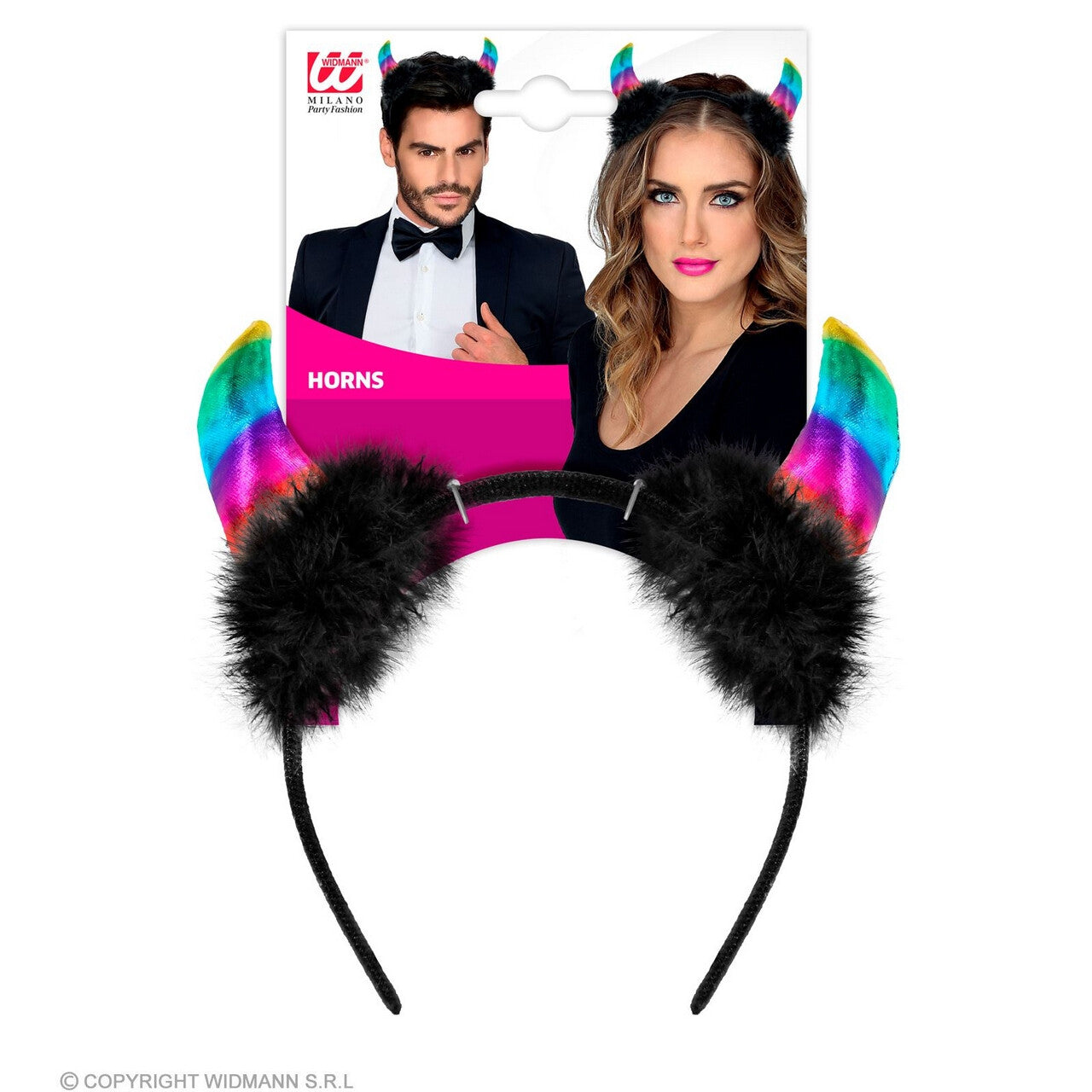 Op deze afbeelding zie je een Accessoires, van het merk Widmann. Duivelshoorns Rainbow Haarband
