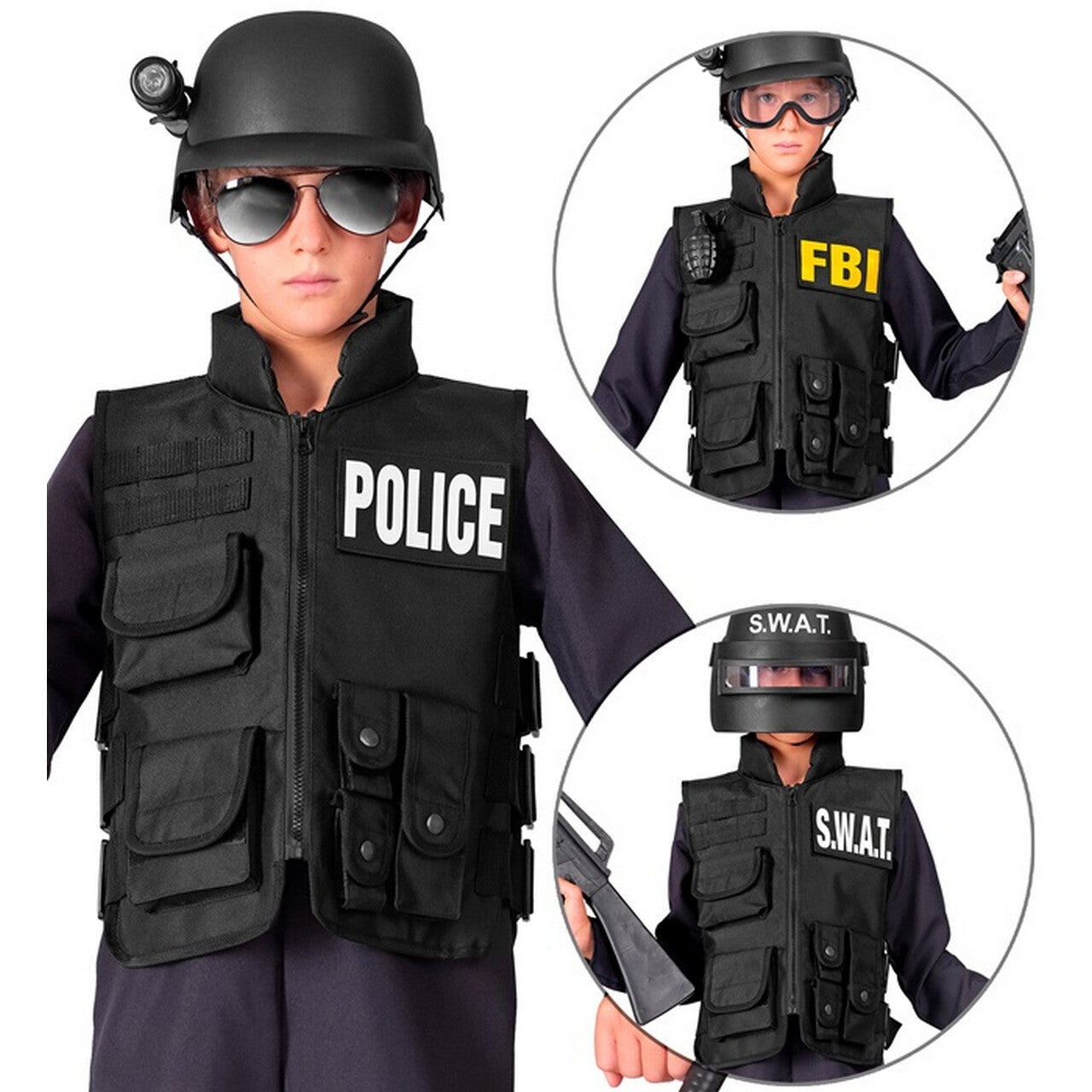 Op deze afbeelding zie je een Kostuums, van het merk Widmann. Vest Swat Police Fbi Kind
